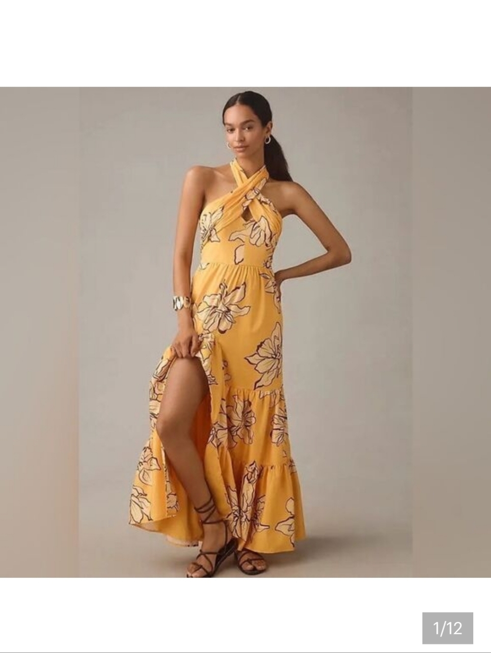 NWT Antropologie Hutch Yellow Floral Maize Floral Print Halter Maxi Dress